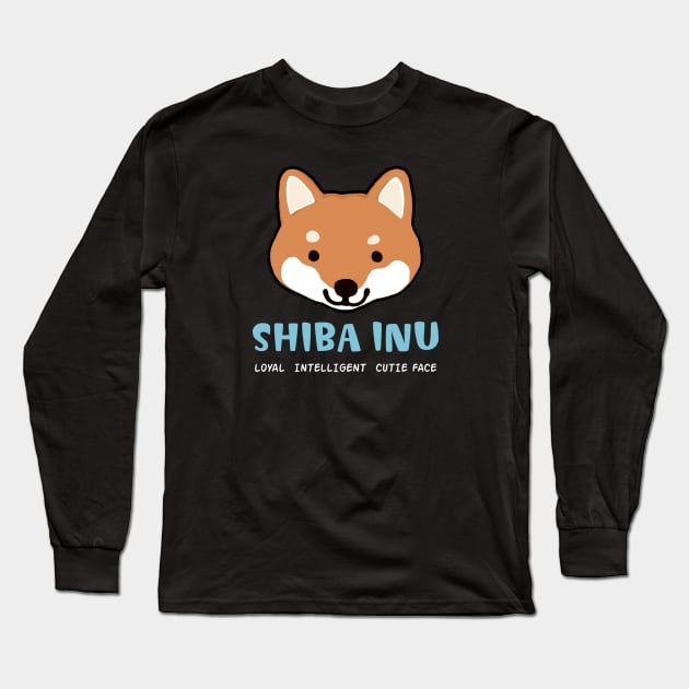 Shiba Inu: Loyal Intelligent Cutie Face Long Sleeve T-Shirt by Coffee Squirrel